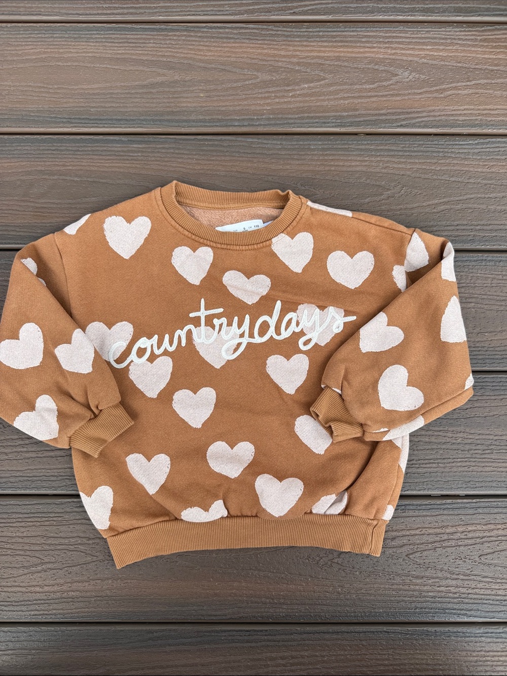 Zara Tan Crewneck Sweatshirt with White Heart Print